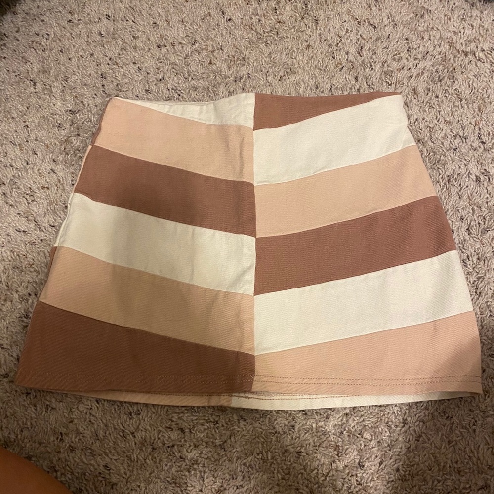 Peach Love Tan Striped Mini Skirt